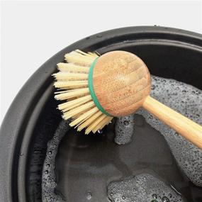 img 2 attached to 🧽 High-Quality Set of 3 Bamboo Handled Dish Scrub Brushes - Stiff Bristles for Efficient Kitchen Cleaning