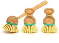 🧽 high-quality set of 3 bamboo handled dish scrub brushes - stiff bristles for efficient kitchen cleaning logo