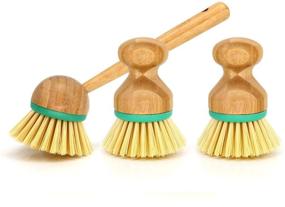 img 4 attached to 🧽 High-Quality Set of 3 Bamboo Handled Dish Scrub Brushes - Stiff Bristles for Efficient Kitchen Cleaning