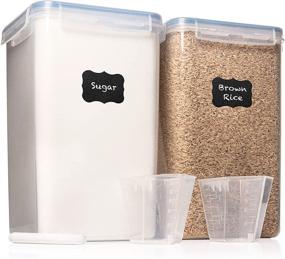 img 4 attached to 🍱 XXL 7 qt / 6.5 L / 220 Oz Food Storage Containers - Set of 2, WIDE & DEEP + FREE Measuring Cups - Ideal for Sugar and Flour - Clear Plastic, Leakproof, BPA Free!