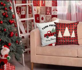 img 3 attached to 🎄 Korlon Christmas Pillow Covers – Festive Buffalo Plaid Red Holiday Decorations 18x18 Outdoor Cases with Tree Pattern – Perfect for Home, Sofa, Bedroom, Car