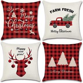 img 4 attached to 🎄 Korlon Christmas Pillow Covers – Festive Buffalo Plaid Red Holiday Decorations 18x18 Outdoor Cases with Tree Pattern – Perfect for Home, Sofa, Bedroom, Car
