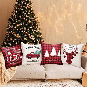 img 2 attached to 🎄 Korlon Christmas Pillow Covers – Festive Buffalo Plaid Red Holiday Decorations 18x18 Outdoor Cases with Tree Pattern – Perfect for Home, Sofa, Bedroom, Car
