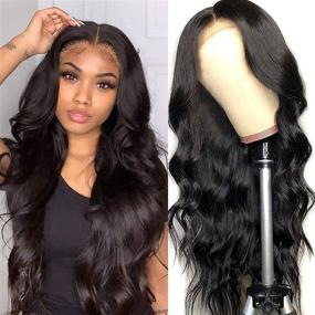 img 4 attached to 🌟 Brazilian Virgin Human Hair FLE Body Wave Lace Front Wigs with 4x4 Lace Closure - 150% Density, Natural Hairline, and Baby Hair - Ideal for Black Women (20 inch)