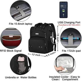 img 2 attached to 🎒 Lunch Cooler Backpack for Men and Women - Insulated Lunch Box Bag with USB Port, RFID Anti-Theft, Leak-Proof, Waterproof - Ideal for School, Business Travel, Trip, Beach, Picnic - Fits 15.6'' Laptop