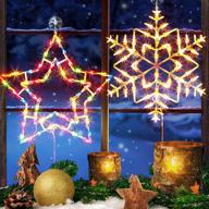 🎄 sowsun christmas window silhouette lights: light up your holiday décor with snowflake and star window lights (pack of 2, muti-color and warm white) логотип