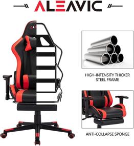 img 2 attached to 🎮 Red/Black ALEAVIC Gaming Chair: High Back Ergonomic Adjustable Design with Footrest, Racing Style PU Leather, Ideal Computer Gaming Chair for Adults with Headrest and Lumbar Support