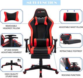 img 1 attached to 🎮 Red/Black ALEAVIC Gaming Chair: High Back Ergonomic Adjustable Design with Footrest, Racing Style PU Leather, Ideal Computer Gaming Chair for Adults with Headrest and Lumbar Support