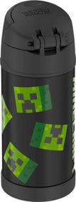 img 1 attached to 🧊 THERMOS FUNTAINER 12 Oz Stainless Steel Vacuum Insulated Kids Straw Bottle, Dark Minecraft