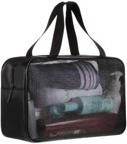 img 4 attached to 🚿 Portable Black Mesh Shower Caddy Bag Organizer for Bathroom, College Dorm, Camp, Gym - Quick Dry, Ideal Toiletry Bath Tote for Kids, Men, Women, Guys