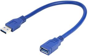 img 3 attached to RIITOP Short USB 3.0 Extension Cable - Type A 🔌 Male to Female - Blue - 1ft Length - Pack of 2