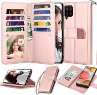 📱 njjex wallet case for samsung galaxy a42 5g: stylish rosegold flip cover with 9 card slots and detachable kickstand logo