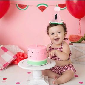 img 3 attached to 🍉 One in a Watermelon 1st Birthday Headband - Glitter Crown for Boys or Girls - Sparkled Baby Hat for Best Photo Booth Props, Backdrop & Cake Smash (Pink)