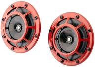 📢 hella 003399801 supertone 12v twin horn kit with red protective grill - high tone/low tone horns logo