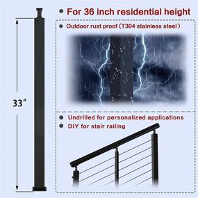 img 2 attached to 🔲 Muzata Cable Railing Post Square 36"×2"×2" 304 Stainless Steel Black Finishing Un-drilled Post Surface Mount for Wood Concrete Level Deck Stair Balustrade 1Pack PS01 BN4S, PT1 PT2 PT6