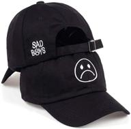 😢 sad boys adjustable hat: express your emotions with crying face embroidery baseball cap, perfect for hip hop lovers - black logo