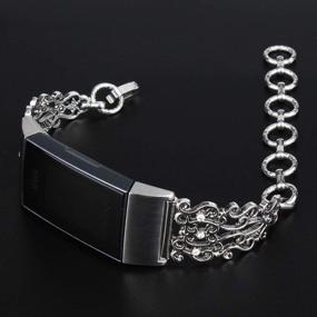 img 1 attached to 💎 Premium Rhinestone Vintage Chain Jewelry Cuff Bracelet for Women - Compatible with Fitbit Charge 4 / Fitbit Charge 3 [S Hollow Version]