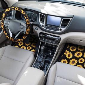 img 1 attached to 🌻 Complete 21-Piece Sunflower Car Accessories Set: 13 Seat Covers, 6 Floor Mats, Steering Wheel Cover, Center Console Armrest Pad - Ideal for Car, Truck