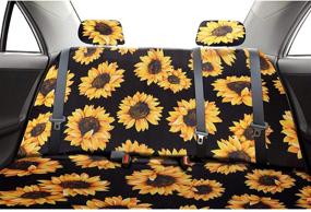 img 2 attached to 🌻 Complete 21-Piece Sunflower Car Accessories Set: 13 Seat Covers, 6 Floor Mats, Steering Wheel Cover, Center Console Armrest Pad - Ideal for Car, Truck