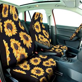 img 3 attached to 🌻 Complete 21-Piece Sunflower Car Accessories Set: 13 Seat Covers, 6 Floor Mats, Steering Wheel Cover, Center Console Armrest Pad - Ideal for Car, Truck