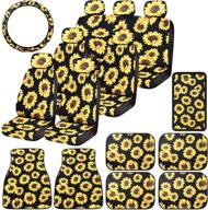 🌻 complete 21-piece sunflower car accessories set: 13 seat covers, 6 floor mats, steering wheel cover, center console armrest pad - ideal for car, truck logo