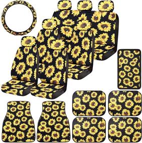 img 4 attached to 🌻 Complete 21-Piece Sunflower Car Accessories Set: 13 Seat Covers, 6 Floor Mats, Steering Wheel Cover, Center Console Armrest Pad - Ideal for Car, Truck