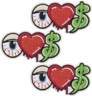 👀 u-sky iron-on eye ball money heart patches for jeans clothing, set of 3, size: 2.6x1.3 inch logo