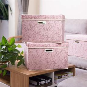 img 3 attached to 📦 Large Collapsible Storage Boxes with Lids - PRANDOM Fabric Decorative Storage Bins Cubes Organizer Containers Baskets with Handles and Divider for Bedroom Closet or Living Room - Pink, 17.7x11.8x11.8 Inch, Pack of 3