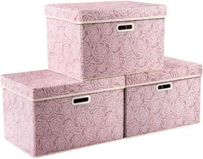 img 4 attached to 📦 Large Collapsible Storage Boxes with Lids - PRANDOM Fabric Decorative Storage Bins Cubes Organizer Containers Baskets with Handles and Divider for Bedroom Closet or Living Room - Pink, 17.7x11.8x11.8 Inch, Pack of 3