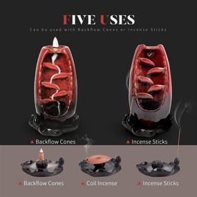 img 3 attached to 🔥 Red Ronlap Backflow Incense Burner: 5-in-1 Ceramic Waterfall Smoke Incense Holder with 120 Upgraded Incense Cones, 30 Incense Sticks, and 10 Coil Incense - Perfect for Aromatherapy, Meditation, and Home Decorations