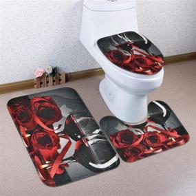 img 2 attached to 🌹 Romantic Red Rose Flowers and Wine Shower Curtain Set with Matching Accessories - Non-Slip Rug, Toilet Lid Cover, Bath Mat, and Hooks - Waterproof and Durable