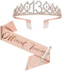 img 4 attached to Rose Gold 13th Birthday Sash and Crown: 🌹 Perfect Teenager Gift Set for Happy Birthday Party Supplies