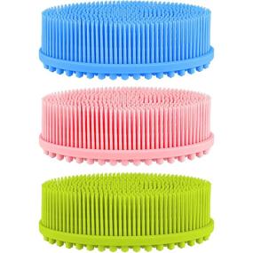 img 4 attached to 🧼 Silicone Body Scrubber Set - Exfoliating Brush for Skin, 3 Pieces in 3 Colors (Pink, Blue, Green)