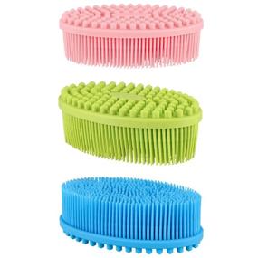img 3 attached to 🧼 Silicone Body Scrubber Set - Exfoliating Brush for Skin, 3 Pieces in 3 Colors (Pink, Blue, Green)