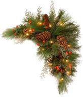 🎄 30-inch decorative collection white pine corner swag - battery operated with soft white and red led lights - national tree (dc13-116-30cb-1) logo