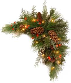 img 3 attached to 🎄 30-Inch Decorative Collection White Pine Corner Swag - Battery Operated with Soft White and Red LED Lights - National Tree (DC13-116-30CB-1)