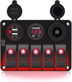 img 4 attached to FXC 5 Gang Rocker Switch Panel: Dual USB, Volt Meter, Cigarette Lighter | Marine Boat Car RV Truck 12-24V Waterproof (5Gang Red)