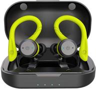 🎧 wireless earbuds with bluetooth 5.0, mic, hifi bass, ipx7 waterproof, tws stereo headsets, noise cancelling, earphones with battery charging case - green logo