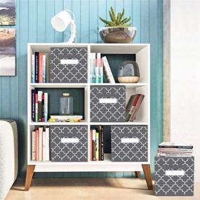 img 3 attached to FabTotes Collapsible Storage Cubes 6 Pack in Dark Grey - Large Toy Book Organizer Boxes with Handles and Label Card & Holder - Ideal Baskets for Closet Shelves