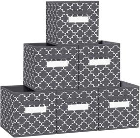 img 4 attached to FabTotes Collapsible Storage Cubes 6 Pack in Dark Grey - Large Toy Book Organizer Boxes with Handles and Label Card & Holder - Ideal Baskets for Closet Shelves