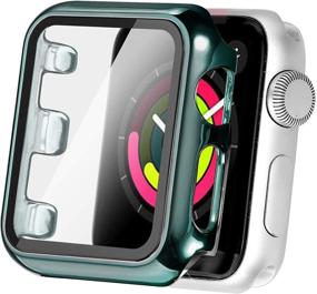 img 4 attached to 📱 Secbolt 38mm Apple Watch Band with Built-in Tempered Glass Screen Protector - Darkgreen, All Around Protective Case for iWatch Series 3/2/1
