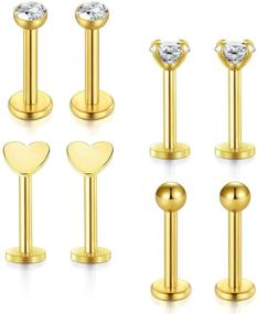 img 4 attached to 💎 Incaton 16G Gold Forward Helix Jewelry Earring - Cartilage Tragus Stud Earrings Lip Body Piercing Ring