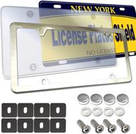 🔒 ultimate protection for your license plate: stainless steel frame & clear cover combo, unbreakable car tag protector - us standard fit, screws, chrome caps, rattle proof pads! logo