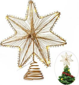 img 3 attached to 🎄 Enhance Your Christmas Décor with VersionTECH. Christmas Tree Topper - 20 LED Glitter Lights, Battery Operated Golden Star Treetop