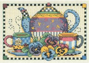 img 1 attached to Teatime Pansies Cross Stitch Kit: Beautiful 14 Count Ivory Aida, 7'' x 5'' Dimensions Design