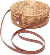 👜 round rattan bag with leather shoulder straps - natural, chic, handwoven logo