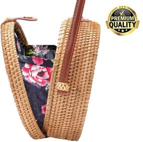 img 3 attached to 👜 Round Rattan Bag with Leather Shoulder Straps - Natural, Chic, Handwoven