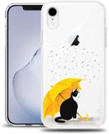 🐱 murmaz iphone xr case - clear cute cat in the rain design - transparent, slim hard back soft bumper hybrid protective cover - pet animal cartoon phone case for girls and women (rainy cat xr) logo