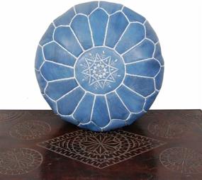 img 1 attached to 👌 Exquisite & Stunning Marrakesh Style Poufs - Handcrafted Moroccan Leather Pouf, Genuine Leather Poufs, Ideal for Home and Wedding Gifts, Unstuffed (Blue Jean)