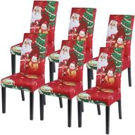 christmas dining chair covers set of 6 - stretch xmas parsons chair slipcovers for dining room, santa claus seat protector - washable, spandex kitchen chair cover - festive holiday party decoration logo